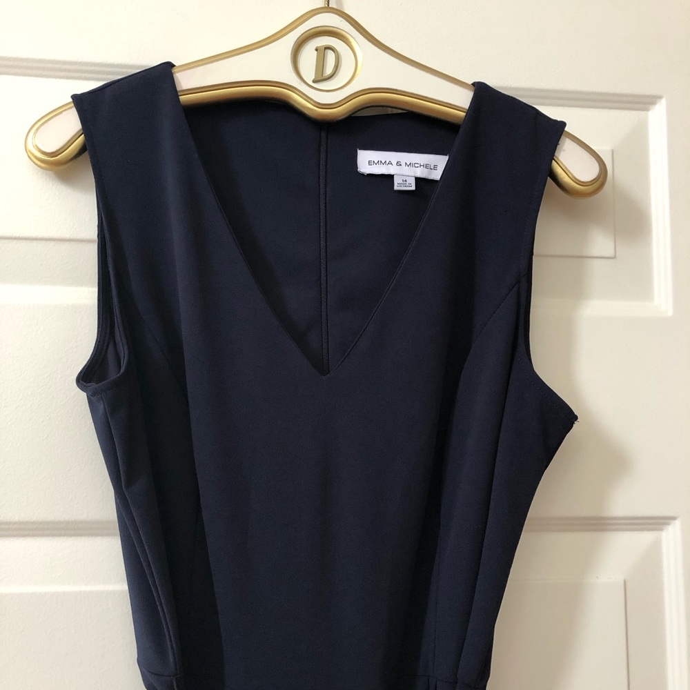 NWOT - Emma & Michele Jumpsuit In Navy w/Fabric Tie - Size 14